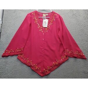 Original Anthony Blouse Womens Medium Pink Embroidered Sequin Asymmetrical Hem‎